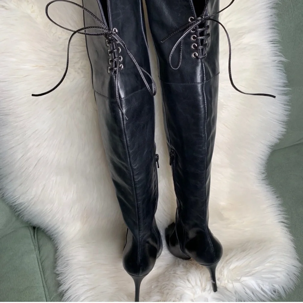 Perla Formentini Black Zucca Over-the-knee Leather